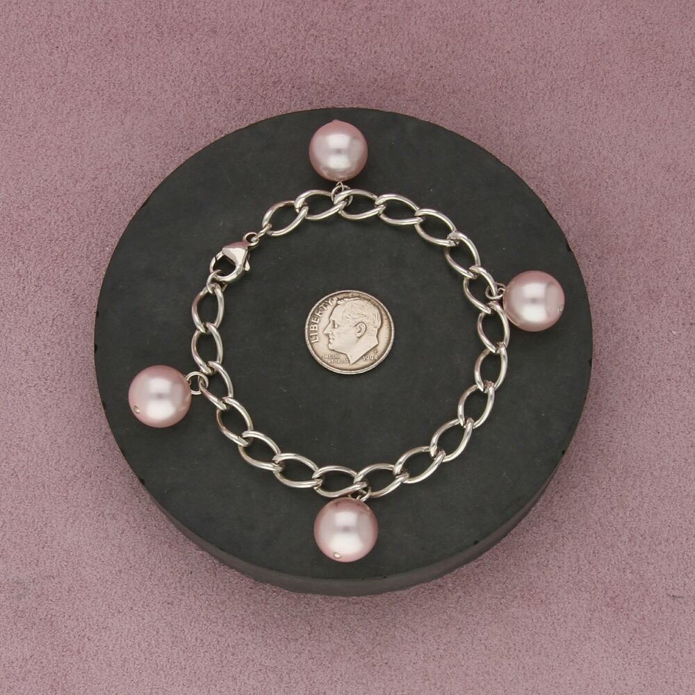 sterling silver pearl charm bracelet size 6.75in - Picture 2 of 3